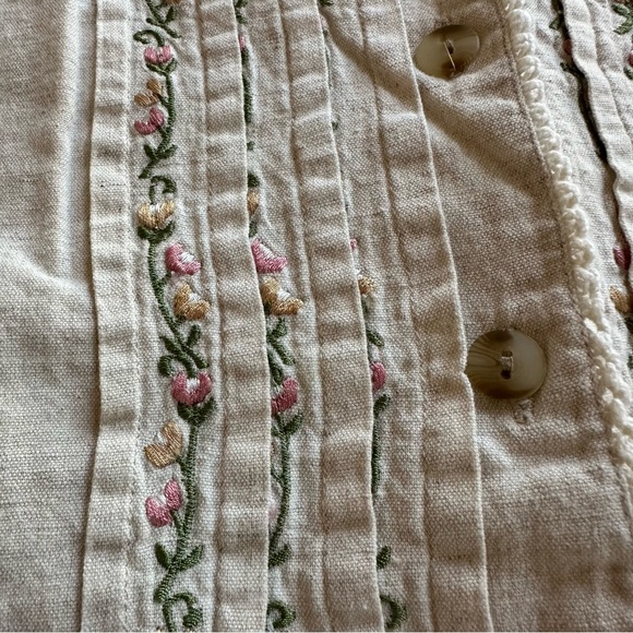 VTG Y2K Tantrums Embroidered Floral Linen Cotton Vest-M-Cottagecore Boho Soft - Picture 6 of 10
